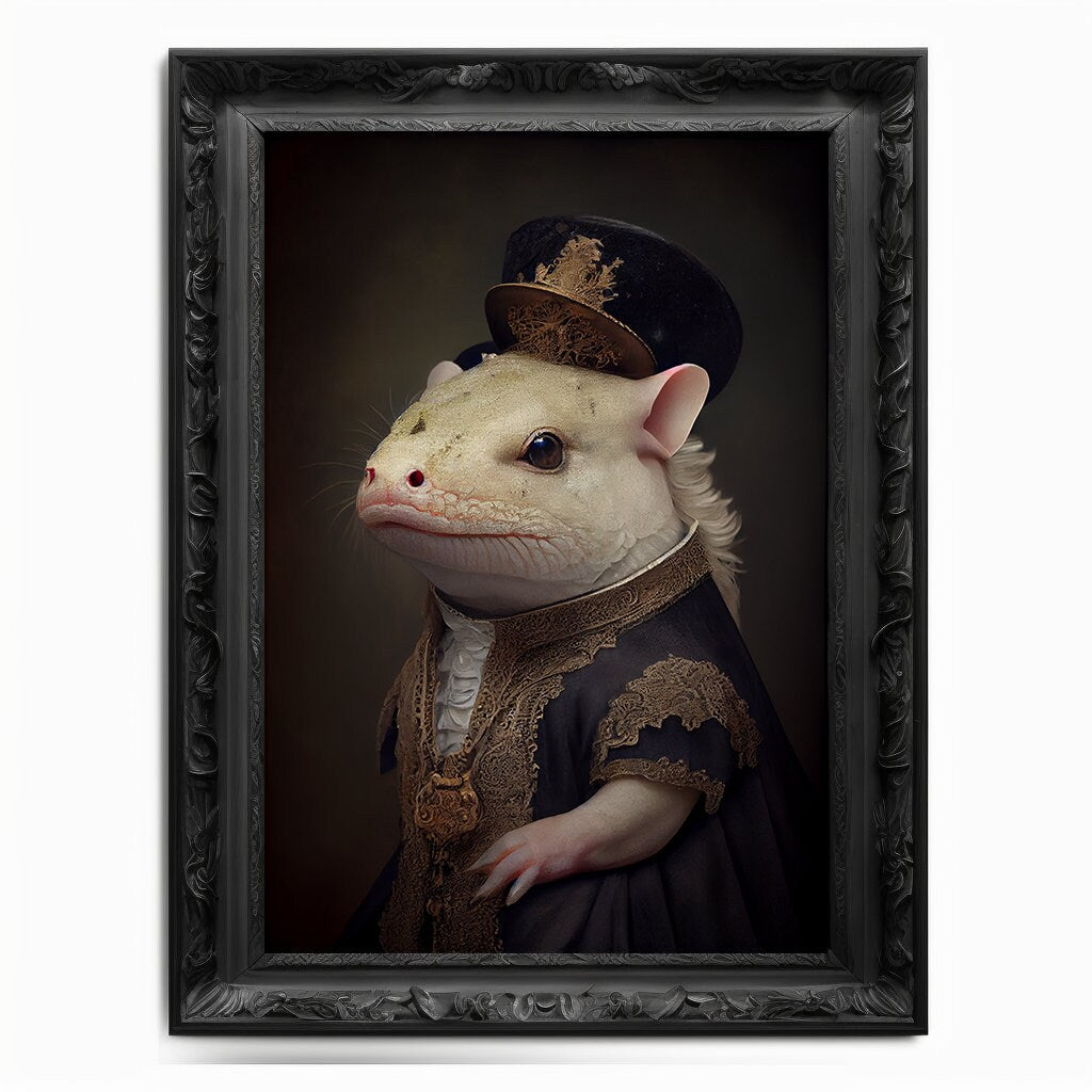 Axolotl Wall Art Print, Animal Lover Vintage Regal Axolotl Art Poster Renaissance. Victorian Axolotl Portrait, Royal Painting Home Gift