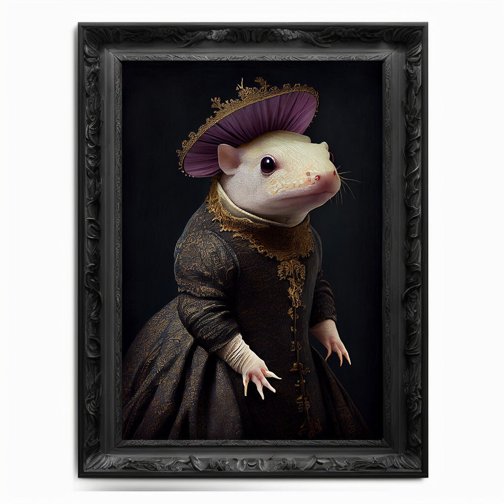 Axolotl Wall Art Print,  Animal Lover Vintage Regal Axolotl Art Poster Renaissance. Victorian Axolotl Portrait, Royal Painting Home Gift
