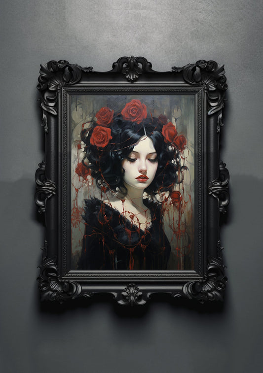 Gothic Rose Artwork. Gothic Prints. Oil Painting. Black Rose Poster. Wiccan Lady. Spooky Gifts. Gothic Home Decor. Gothic Art. Witchy Gifts.