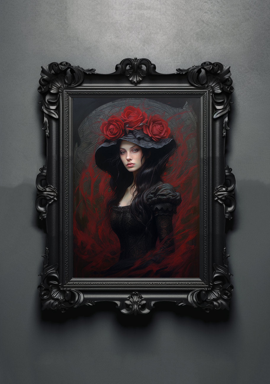 Gothic Rose Artwork. Gothic Prints. Oil Painting. Black Rose Poster. Wiccan Lady. Spooky Gifts. Gothic Home Decor. Gothic Art. Witchy Gifts.