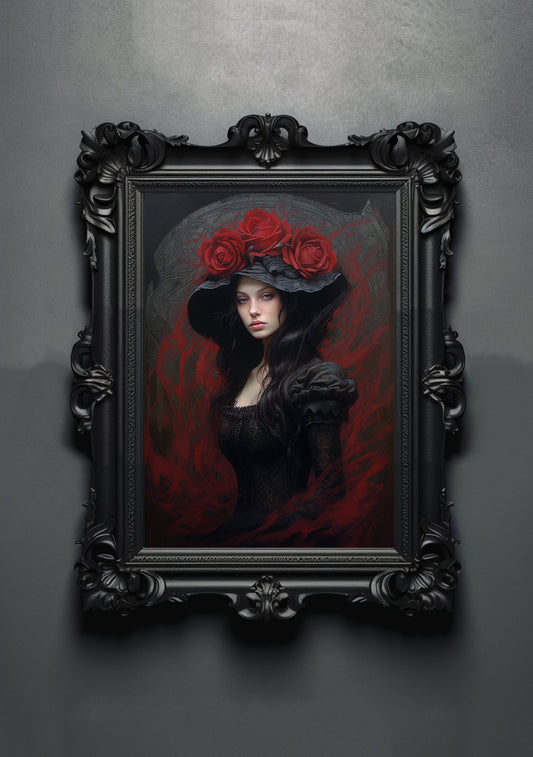 Gothic Rose Artwork. Gothic Prints. Oil Painting. Black Rose Poster. Wiccan Lady. Spooky Gifts. Gothic Home Decor. Gothic Art. Witchy Gifts.