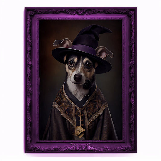 Wizard Dog Portrait, Magician Poster, Animal Painting, Altered Art, Magic Wand, Regal Vintage Artwork, Unique Prints, Pet Gift, Wizard Gift