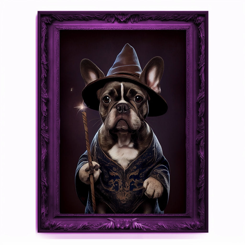 Wizard Dog Portrait, Magician Poster, Animal Painting, Altered Art, Magic Wand, Regal Vintage Artwork, Unique Prints, Pet Gift, Wizard Gift