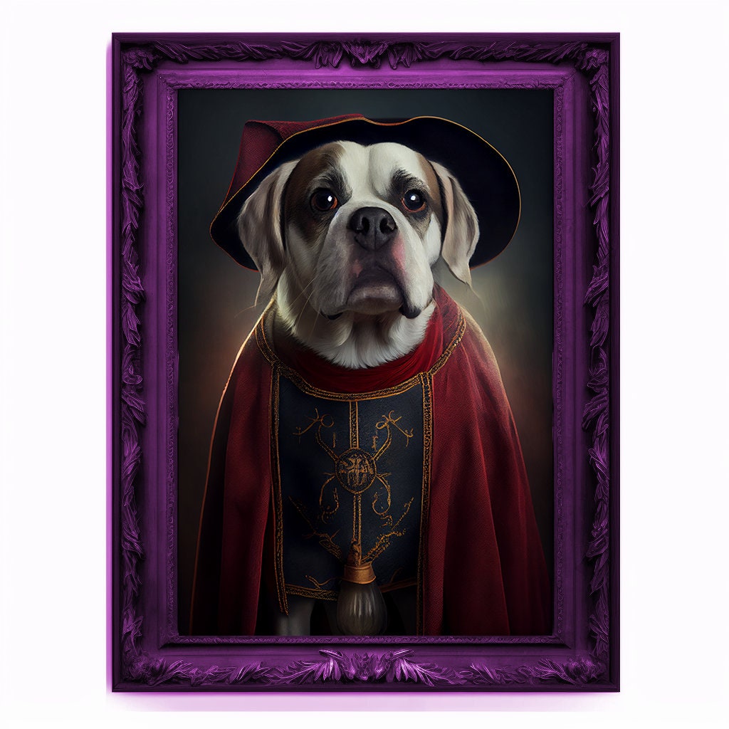 Wizard Dog Portrait, Magician Poster, Animal Painting, Altered Art, Magic Wand, Regal Vintage Artwork, Unique Prints, Pet Gift, Wizard Gift