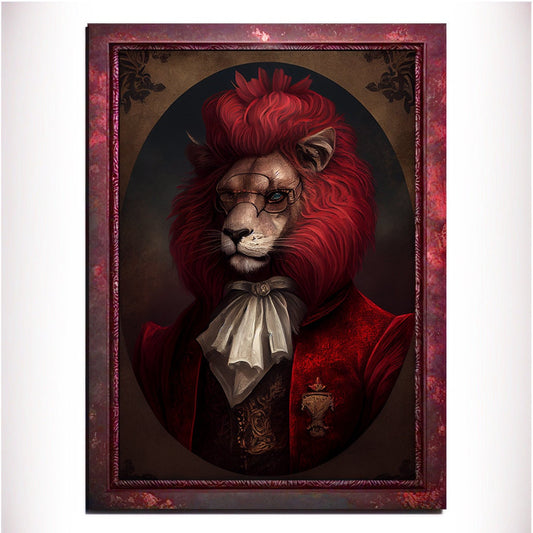 Red Lion Wall Art Print, Red Animal Lover Vintage Regal Art Poster. Victorian Red Lion Pub Portrait Royal Painting Red Lion Bar Art Pet Gift - Wall Art Poster Print