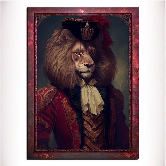 Red Lion Wall Art Print, Red Animal Lover Vintage Regal Art Poster. Victorian Red Lion Pub Portrait Royal Painting Red lion Bar Art Pet Gift - Wall Art Poster Print