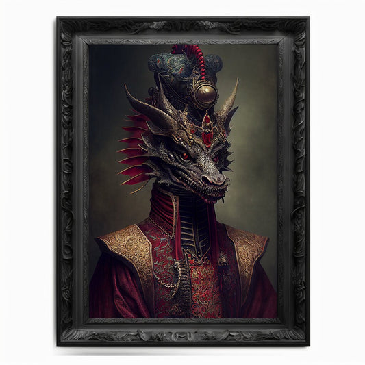 Original Wall Art Print / Dragon Painting / Art Gift / Gothic Decor Gift / Chinese Art / Oil Painting / Altered Art / Animal Portrait Gift