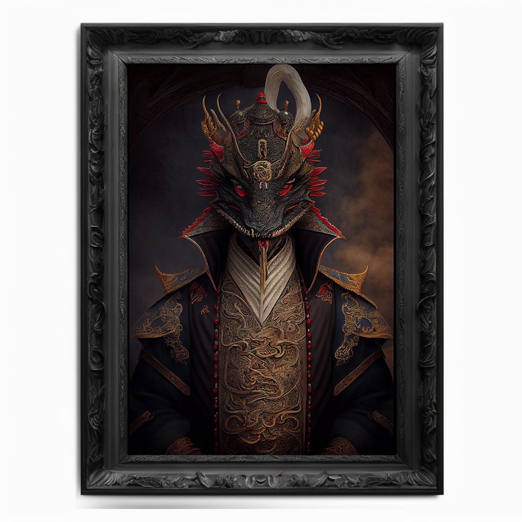 Original Wall Art Print / Dragon Painting / Art Gift / Gothic Decor Gift / Chinese Art / Oil Painting / Altered Art / Animal Portrait Gift