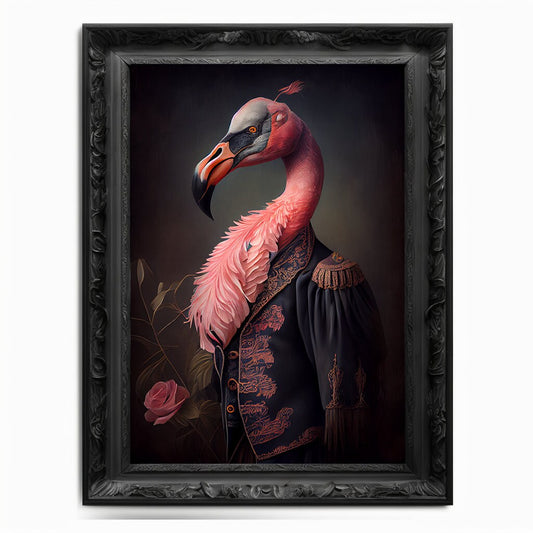 Flamingo Wall Art Print, Animal Lover, Vintage Regal Flamingo Art Poster Renaissance, Victorian Flamingo Portrait, Royal Painting Home Gift