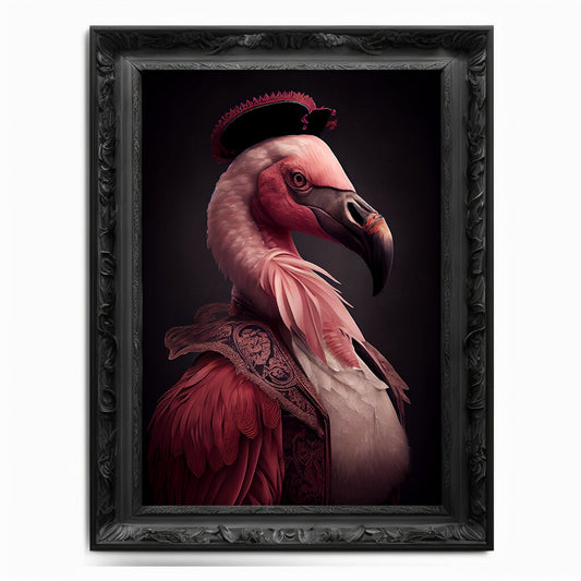 Flamingo Wall Art Print, Animal Lover, Vintage Regal Flamingo Art Poster Renaissance, Victorian Flamingo Portrait, Royal Painting Home Gift