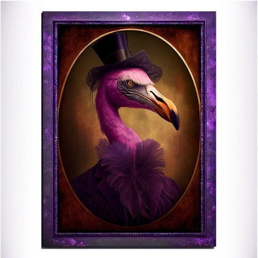 Purple Flamingo Wall Art Print, Animal Lover Vintage Regal Flamingo Art Poster Renaissance. Victorian Flamingo Portrait, Royal Painting Gift - Wall Art Poster Print