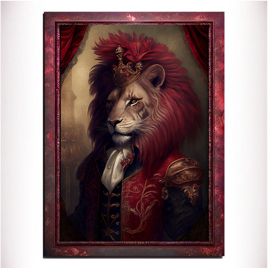 Red Lion Wall Art Print, Red Animal Lover Vintage Regal Art Poster. Victorian Red Lion Pub Portrait Royal Painting Red lion Bar Art Pet Gift - Wall Art Poster Print