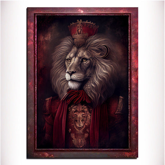 Red Lion Wall Art Print, Red Animal Lover Vintage Regal Art Poster. Victorian Red Lion Pub Portrait Royal Painting Red lion Bar Art Pet Gift - Wall Art Poster Print