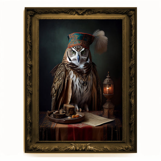 Prophet Owl, Fortune Teller Owl Portrait, Owl Poster, Animal Painting, Altered Art, Magic Owl, Regal Vintage Art, Unique Prints, Wizard Gift