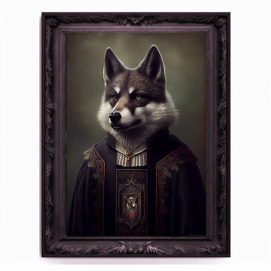 Wolf Priest, Ritual Wolf Portrait, Religious Poster, Animal Painting, Altered Art, Christian Wolf, Regal Vintage Art, Unique Prints, God Art