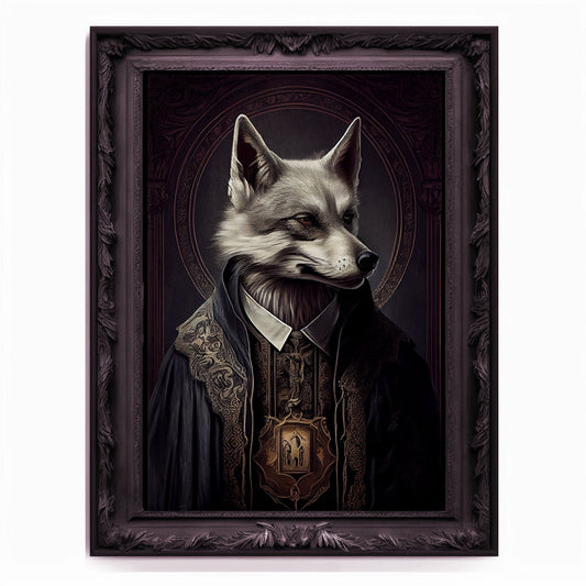 Wolf Priest, Ritual Wolf Portrait, Religious Poster, Animal Painting, Altered Art, Christian Wolf, Regal Vintage Art, Unique Prints, God Art