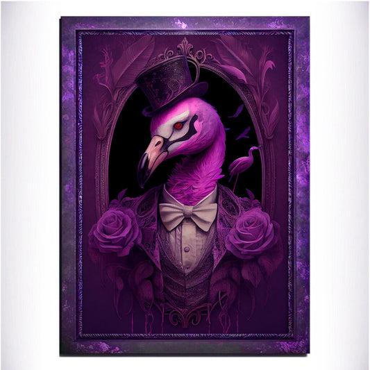 Purple Flamingo Wall Art Print, Animal Lover Vintage Regal Flamingo Art Poster Renaissance. Victorian Flamingo Portrait, Royal Painting Gift - Wall Art Poster Print