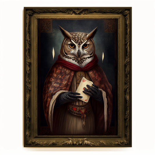 Prophet Owl, Fortune Teller Owl Portrait, Owl Poster, Animal Painting, Altered Art, Magic Owl, Regal Vintage Art, Unique Prints, Wizard Gift