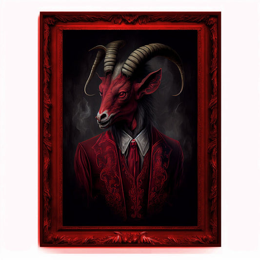 Goat Demon, Ritual Baphomet Portrait, Devil Poster, Animal Painting, Altered Art, Demonic Goat, Regal Vintage Art, Unique Prints, Pagan Art