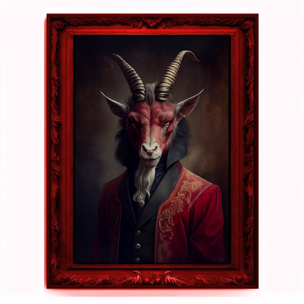 Goat Demon, Ritual Baphomet Portrait, Devil Poster, Animal Painting, Altered Art, Demonic Goat, Regal Vintage Art, Unique Prints, Pagan Art