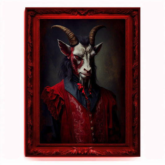Goat Demon, Ritual Baphomet Portrait, Devil Poster, Animal Painting, Altered Art, Demonic Goat, Regal Vintage Art, Unique Prints, Pagan Art