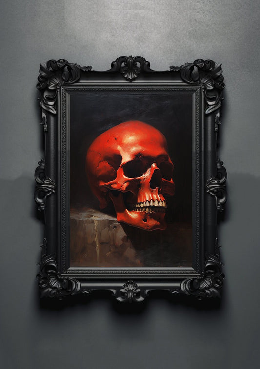 Black Red Skull. Gothic Prints. Oil Painting. Skull Poster. Demonic Palace. Spooky Gifts. Gothic Home Decor. Gothic Art. Witchy Gifts.