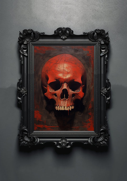Black Red Skull. Gothic Prints. Oil Painting. Skull Poster. Demonic Palace. Spooky Gifts. Gothic Home Decor. Gothic Art. Witchy Gifts.