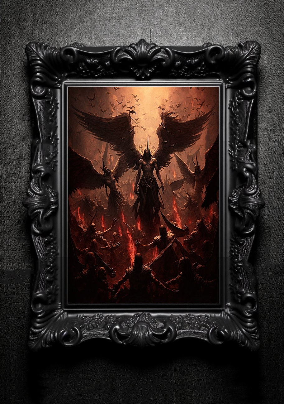 Fallen Angels Hell. Gothic Prints. Oil Painting. Skull Poster. Demonic Palace. Spooky Gifts. Gothic Home Decor. Gothic Art. Witchy Gifts.