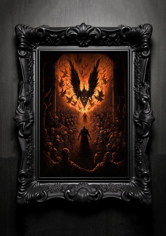 Fallen Angels Hell. Gothic Prints. Oil Painting. Skull Poster. Demonic Palace. Spooky Gifts. Gothic Home Decor. Gothic Art. Witchy Gifts.