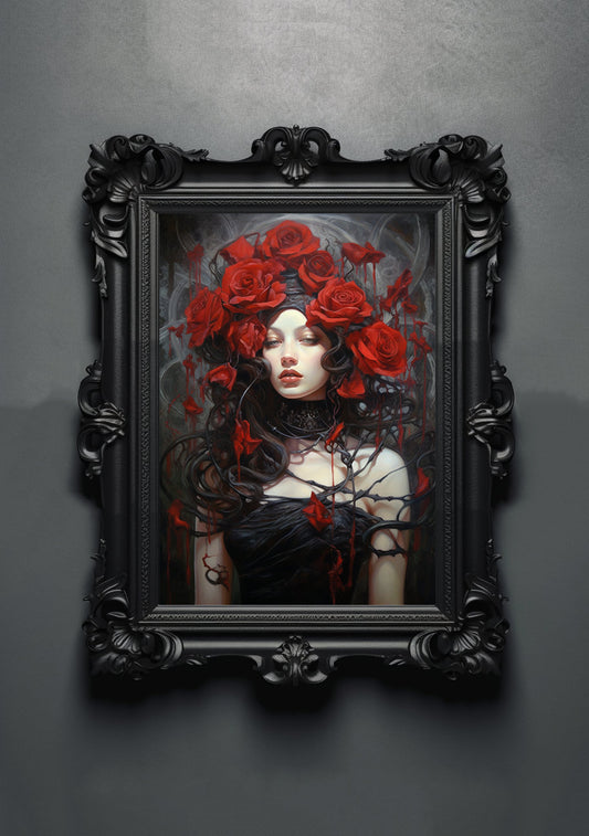 Gothic Rose Artwork. Gothic Prints. Oil Painting. Black Rose Poster. Wiccan Lady. Spooky Gifts. Gothic Home Decor. Gothic Art. Witchy Gifts.