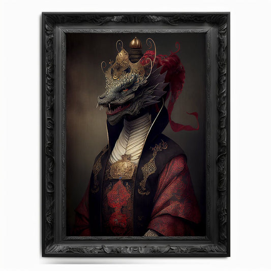 Original Wall Art Print / Dragon Painting / Art Gift / Gothic Decor Gift / Chinese Art / Oil Painting / Altered Art / Animal Portrait Gift