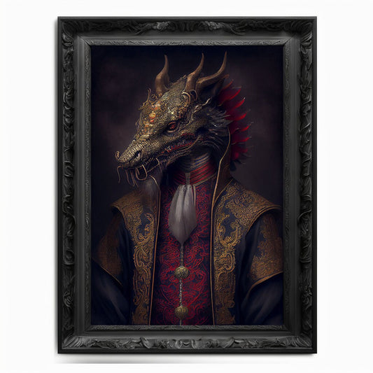 Original Wall Art Print / Dragon Painting / Art Gift / Gothic Decor Gift / Chinese Art / Oil Painting / Altered Art / Animal Portrait Gift