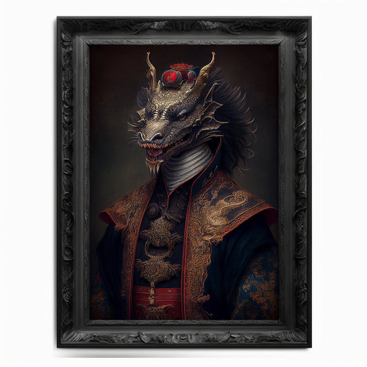 Original Wall Art Print / Dragon Painting / Art Gift / Gothic Decor Gift / Chinese Art / Oil Painting / Altered Art / Animal Portrait Gift