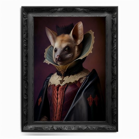 Bat Wall Art Print,  Animal Lover Vintage Regal Bat Art Print Poster Renaissance. Victorian Bat Portrait, Royal Painting Bat Home Decor Gift - Wall Art Poster Print
