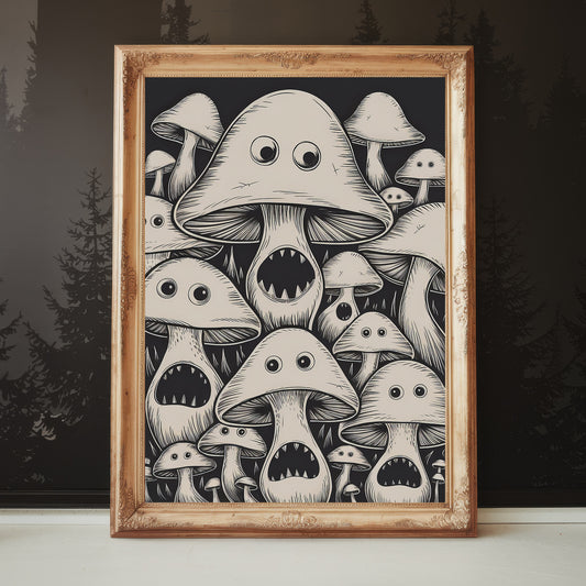 "Whispers of the Dark Grove" – Haunting Mushroom Forest Art Print