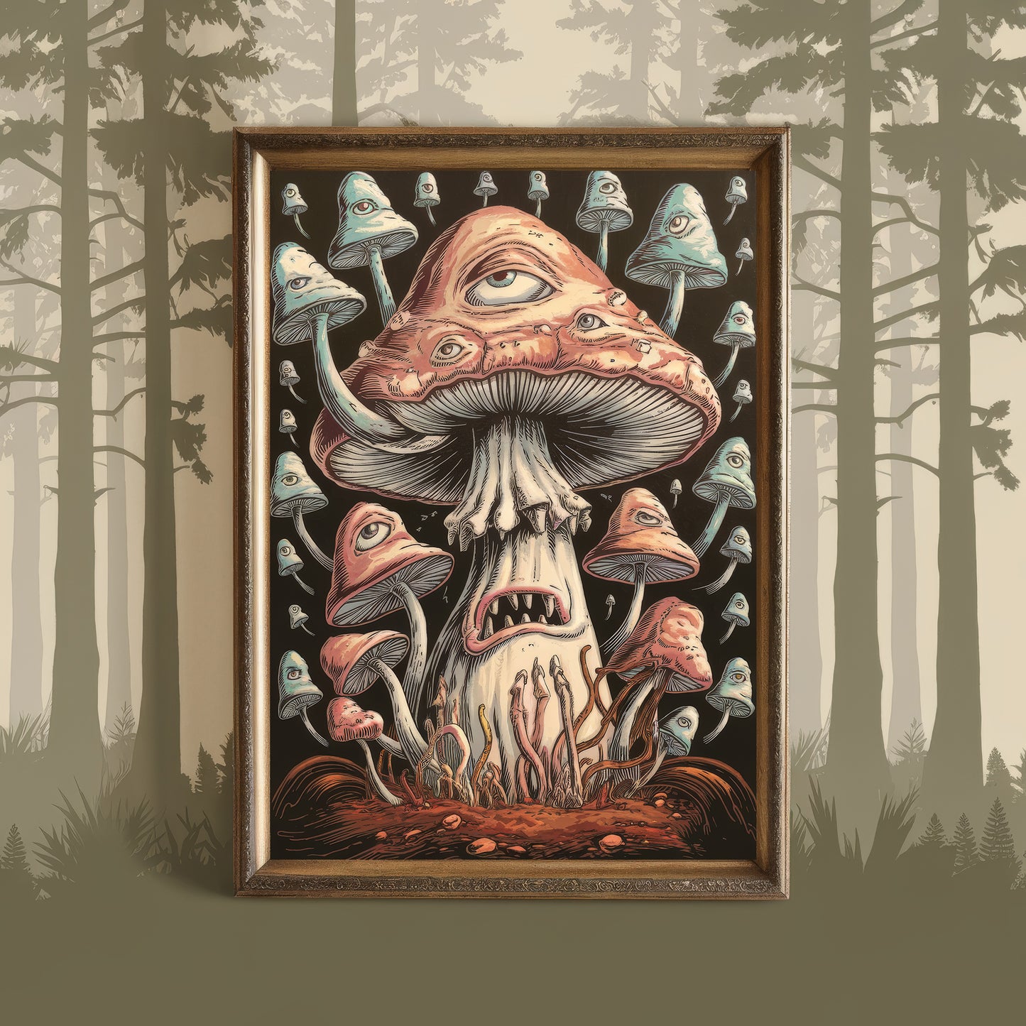 "The Mycelium King" – Brown Dark Fantasy Mushroom Art Print