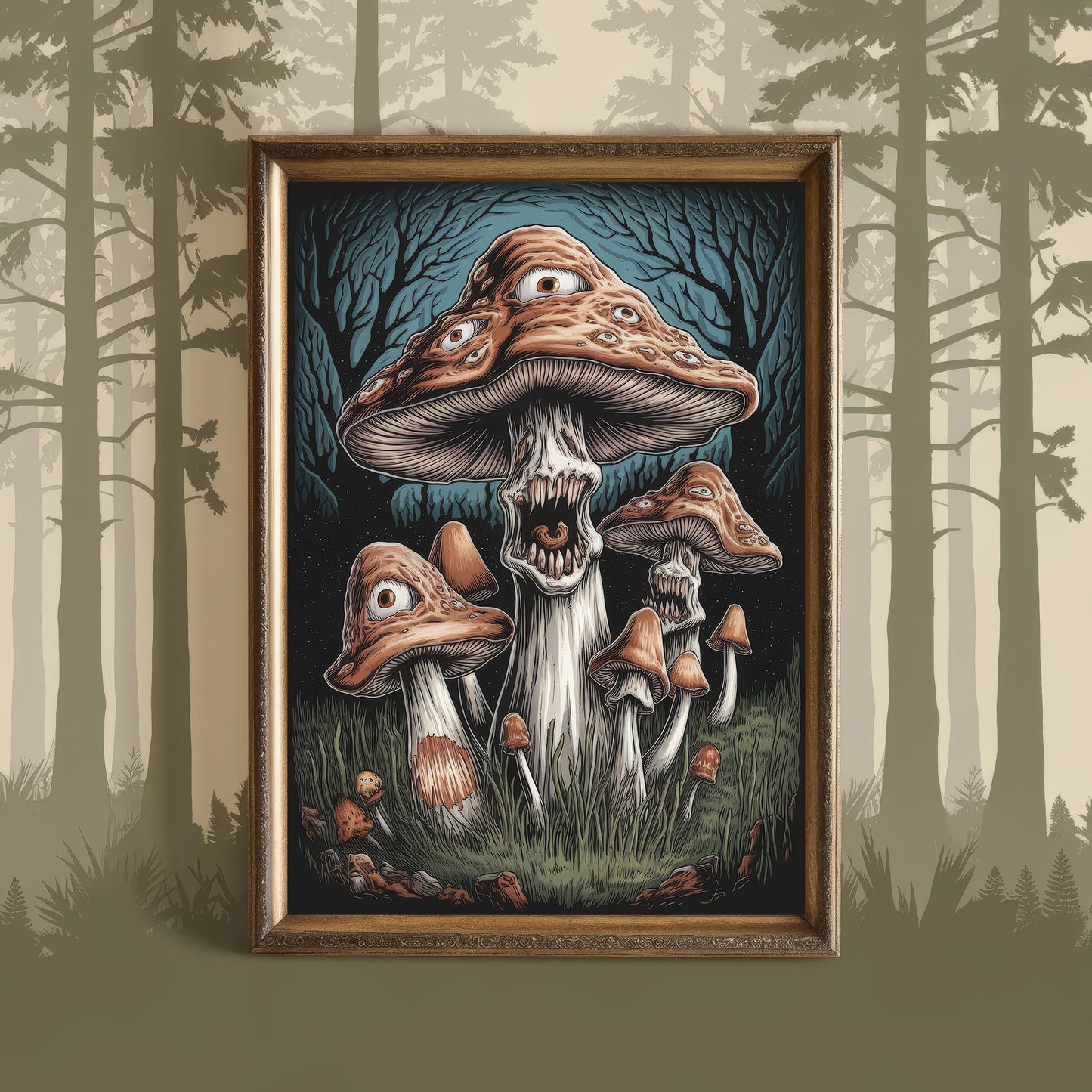 "The Watchful Growth" –  Brown Horror Mushroom Art Print