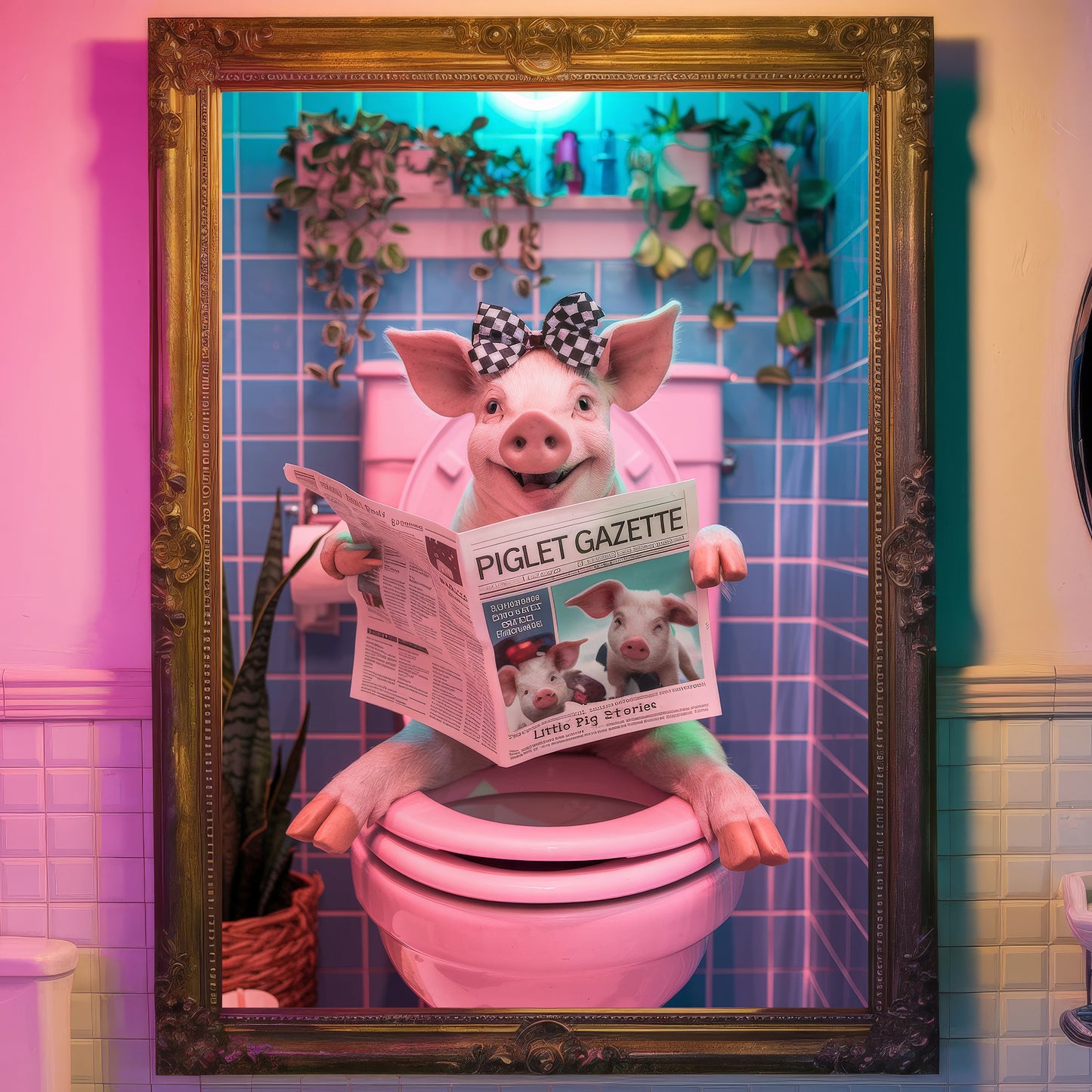 🎀 The Pretty Piglet – Bathroom Critter Print 🎀