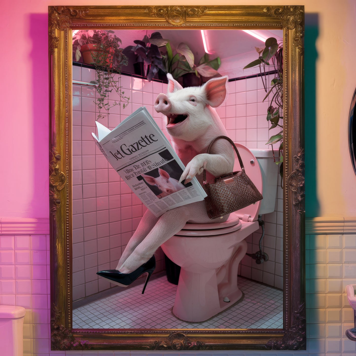 💼 The Jet-Set Sow – Bathroom Critter Print 💼