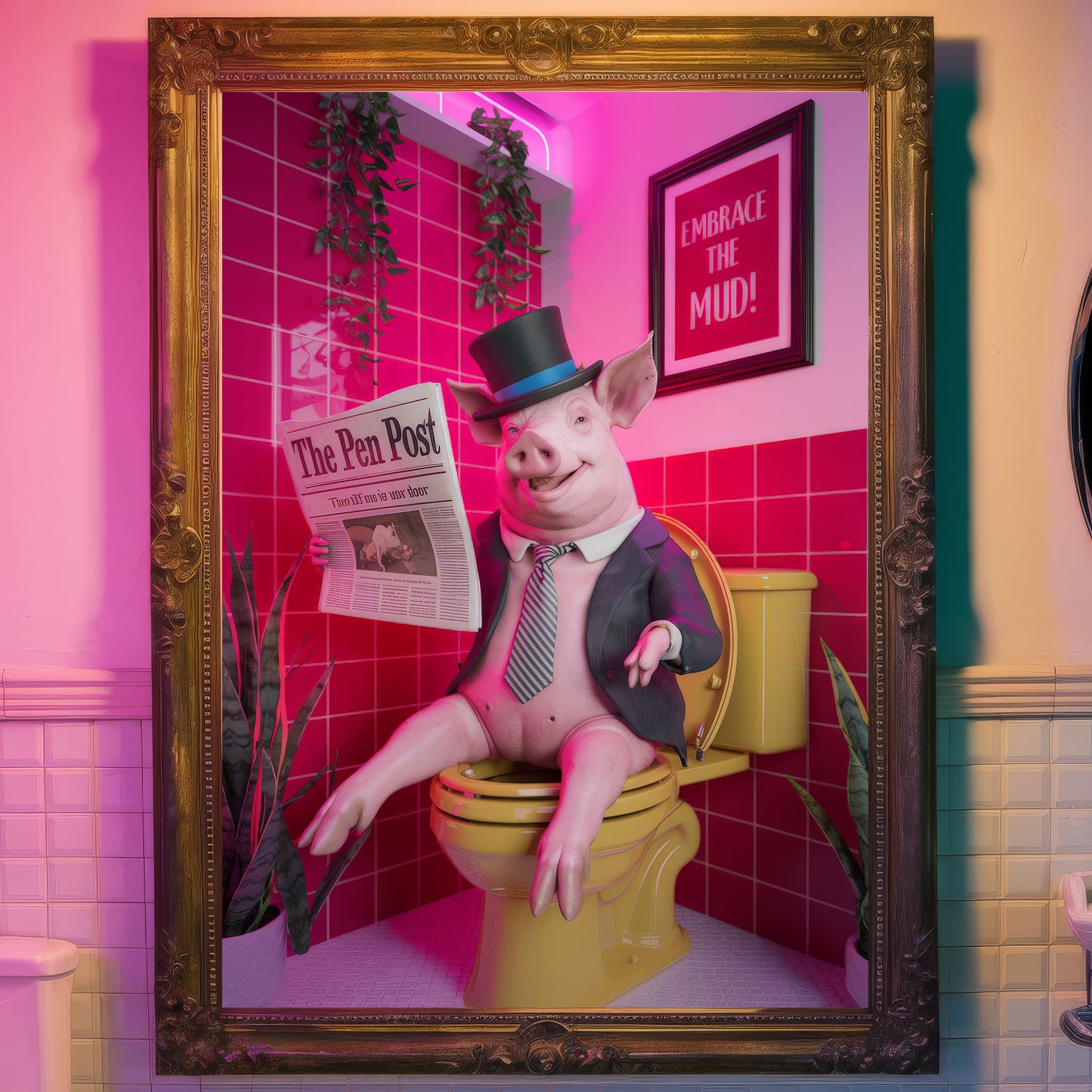 🎩 The Distinguished Boar – Bathroom Critter Print 🎩