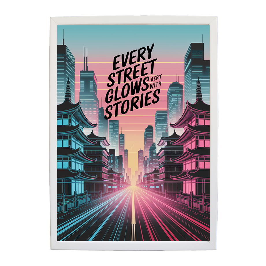 Neon Pagoda - Cyberpunk Cityscape Print