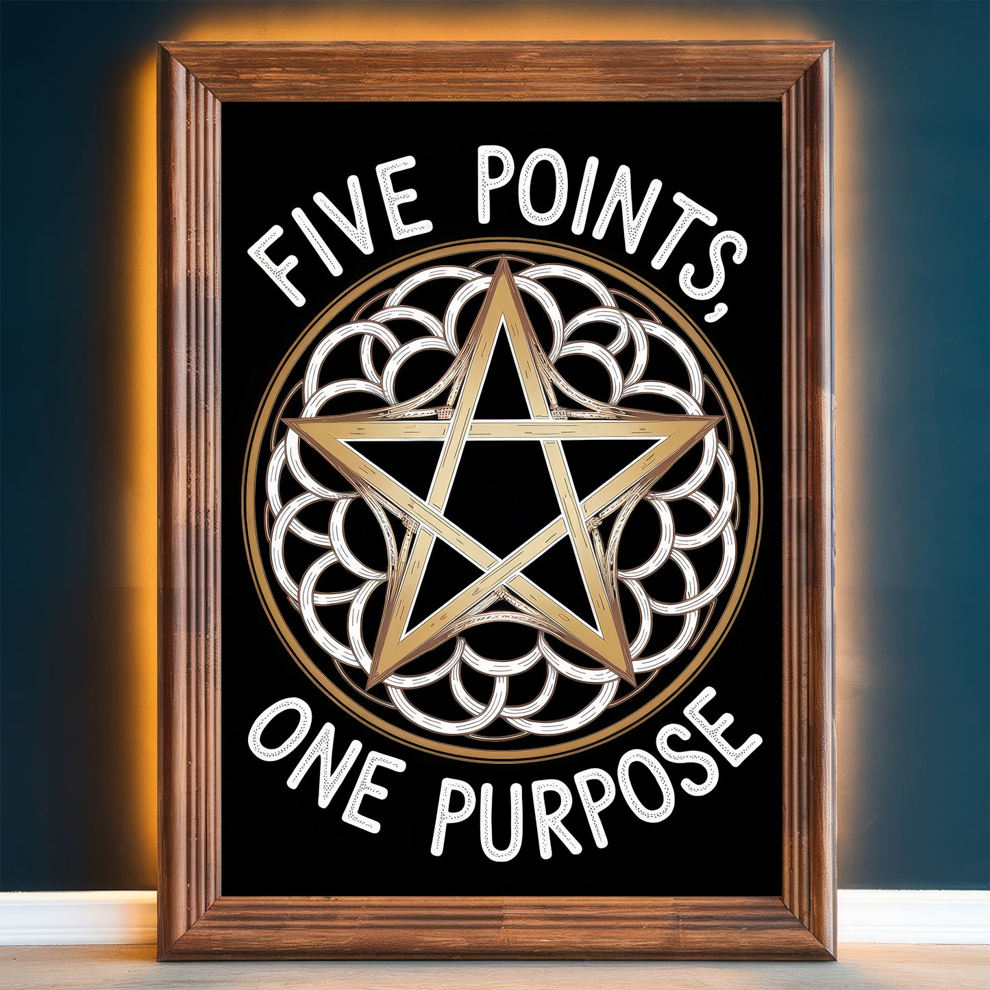 Pentagram Mandala 2 Wall Art Poster Print With Circled Affirmation Text "Five Points, One Purpose."