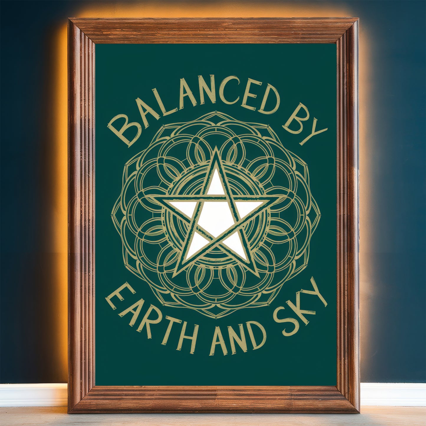 Pentagram Mandala 4 Wall Art Poster Print With Circled Affirmation Text "Balanced By Earth And Sky."