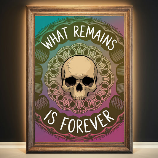 Skull Mandala 2 Wall Art Poster Print With Circled Affirmation Text "What Remains Is Forever."
