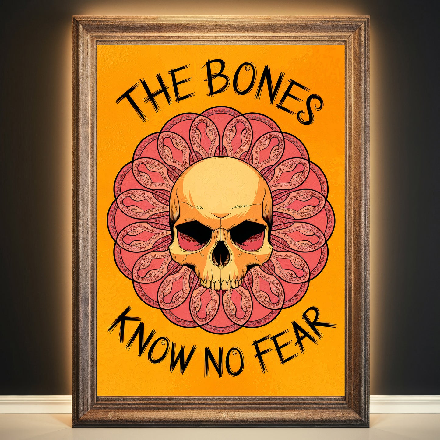 Skull Mandala 4 Wall Art Poster Print With Circled Affirmation Text "The Bones Know No fear."