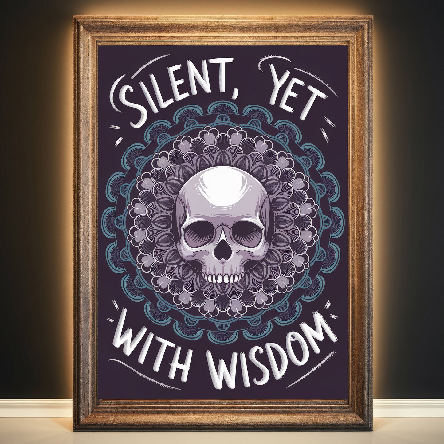 Skull Mandala 6 Wall Art Poster Print With Circled Affirmation Text "Silent, Yet With Wisdom."