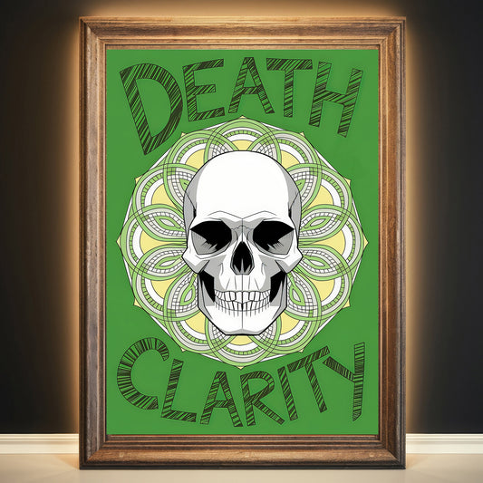 Skull Mandala 8 Wall Art Poster Print With Circled Affirmation Text "Death Clarity."