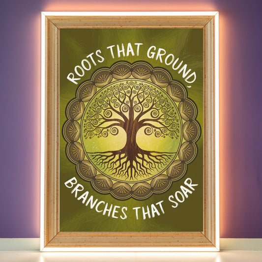 Tree Of Life Mandala 4 Wall Art Poster Print With Circled Affirmation Text "Roots That Ground, Branches That Sore."