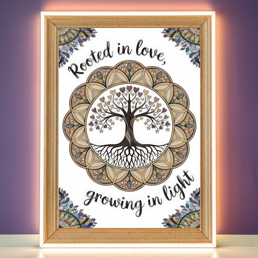 Tree Of Life Mandala 6 Wall Art Poster Print With Circled Affirmation Text "Rooted In Love, Growing In Light."