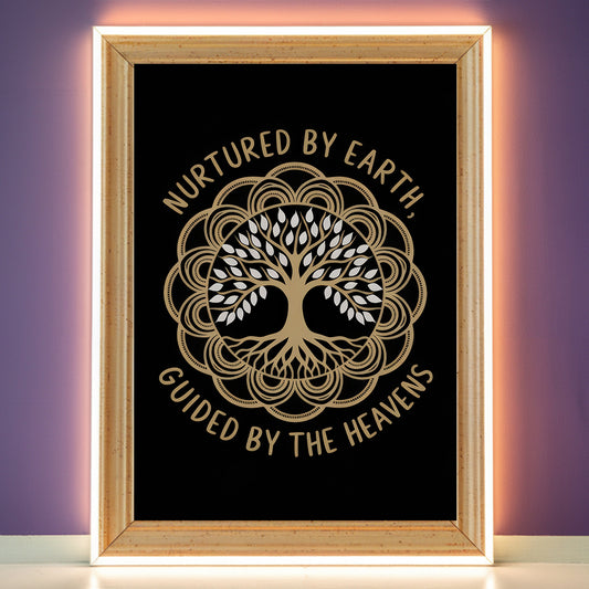Tree Of Life Mandala 7 Wall Art Poster Print With Circled Affirmation Text "Nurtured By Earth, Guided By The Heavens."